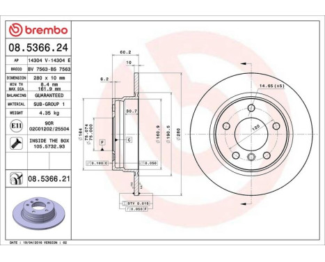 Brake Disc COATED DISC LINE 08.5366.21 Brembo, Image 3