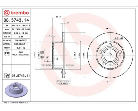 Brake Disc COATED DISC LINE 08.5743.11 Brembo, Image 3