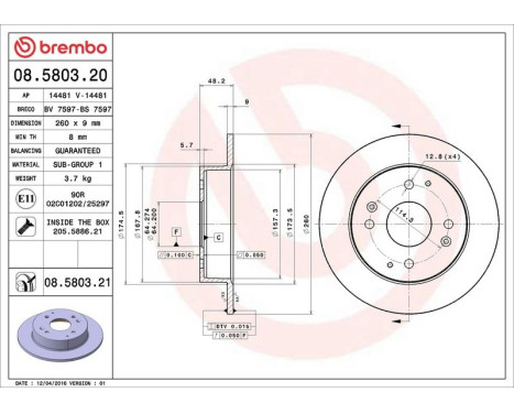 Brake Disc COATED DISC LINE 08.5803.21 Brembo, Image 3