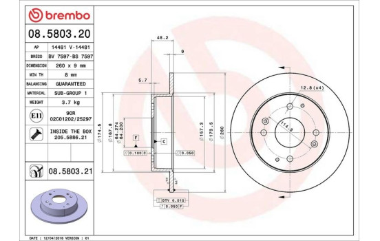Brake Disc COATED DISC LINE 08.5803.21 Brembo, Image 3