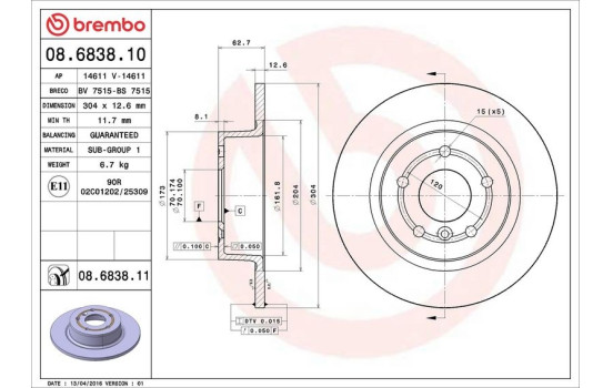 Brake Disc COATED DISC LINE 08.6838.11 Brembo, Image 3