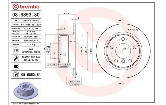 Brake Disc COATED DISC LINE 08.6853.81 Brembo, Image 3
