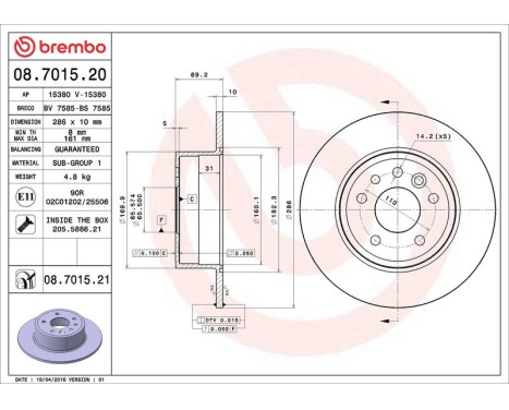 Brake Disc COATED DISC LINE 08.7015.21 Brembo, Image 4