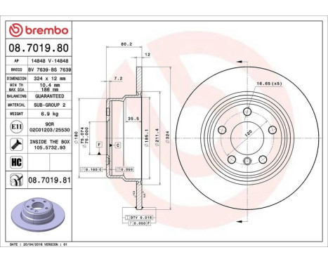 Brake Disc COATED DISC LINE 08.7019.81 Brembo, Image 3