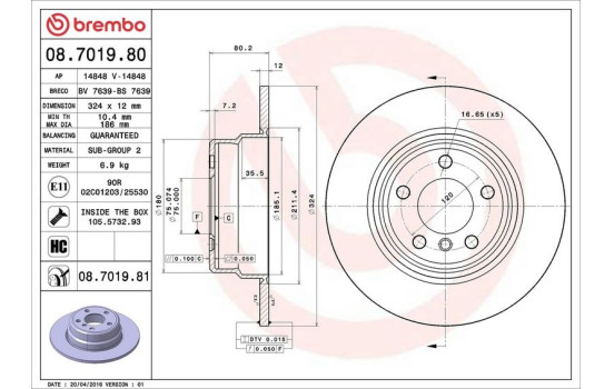 Brake Disc COATED DISC LINE 08.7019.81 Brembo, Image 3