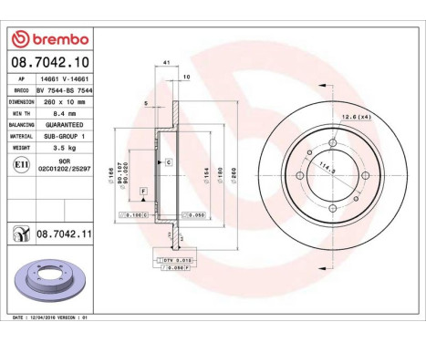 Brake Disc COATED DISC LINE 08.7042.11 Brembo, Image 3