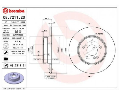 Brake Disc COATED DISC LINE 08.7211.21 Brembo, Image 2