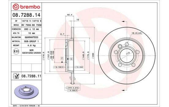 Brake Disc COATED DISC LINE 08.7288.11 Brembo, Image 3