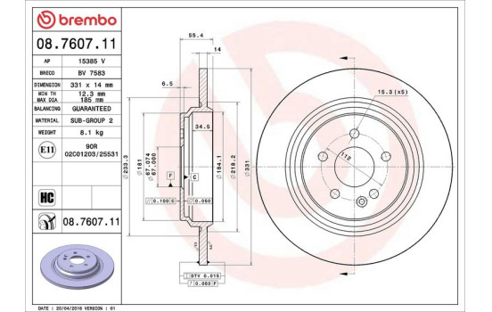 Brake Disc COATED DISC LINE 08.7607.11 Brembo, Image 4