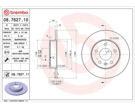 Brake Disc COATED DISC LINE 08.7627.11 Brembo, Image 3