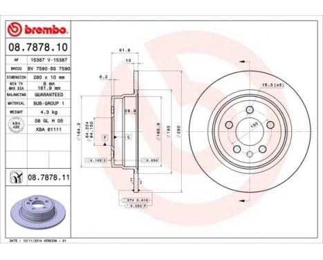 Brake Disc COATED DISC LINE 08.7878.11 Brembo, Image 2