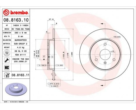 Brake Disc COATED DISC LINE 08.8163.11 Brembo, Image 2