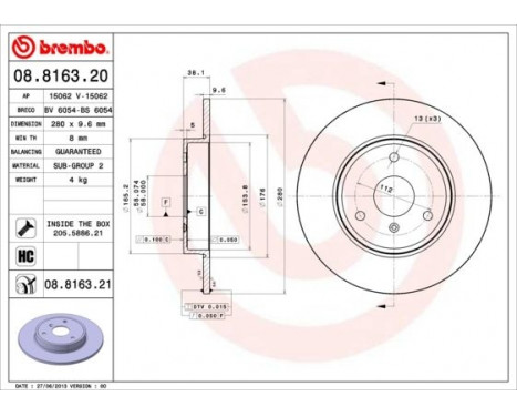 Brake Disc COATED DISC LINE 08.8163.21 Brembo, Image 2