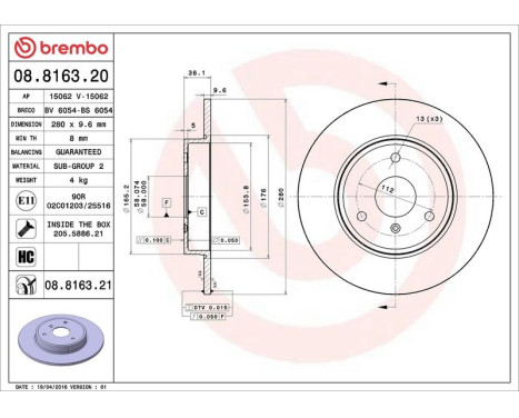 Brake Disc COATED DISC LINE 08.8163.21 Brembo, Image 3