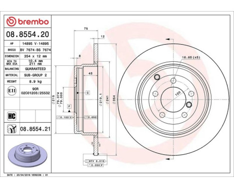 Brake Disc COATED DISC LINE 08.8554.21 Brembo, Image 3