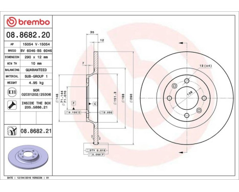 Brake Disc COATED DISC LINE 08.8682.21 Brembo, Image 3