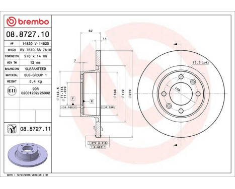 Brake Disc COATED DISC LINE 08.8727.11 Brembo, Image 3