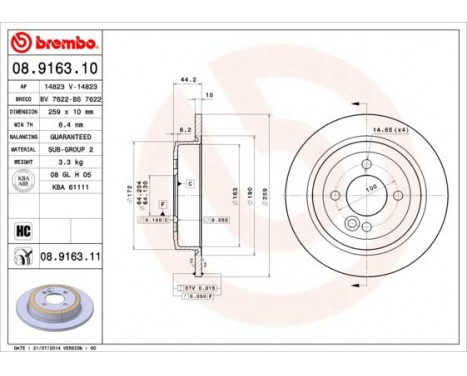 Brake Disc COATED DISC LINE 08.9163.11 Brembo, Image 3