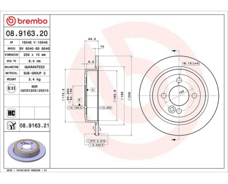 Brake Disc COATED DISC LINE 08.9163.21 Brembo, Image 3