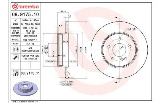 Brake Disc COATED DISC LINE 08.9175.11 Brembo, Image 4