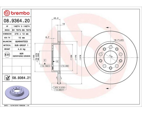 Brake Disc COATED DISC LINE 08.9364.21 Brembo, Image 3