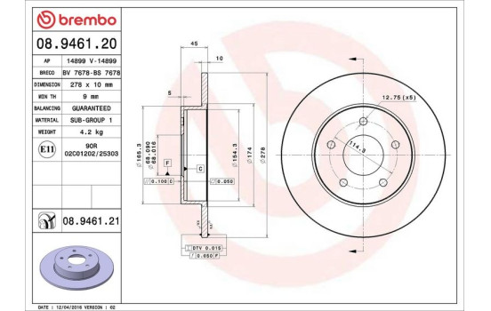 Brake Disc COATED DISC LINE 08.9461.21 Brembo, Image 3