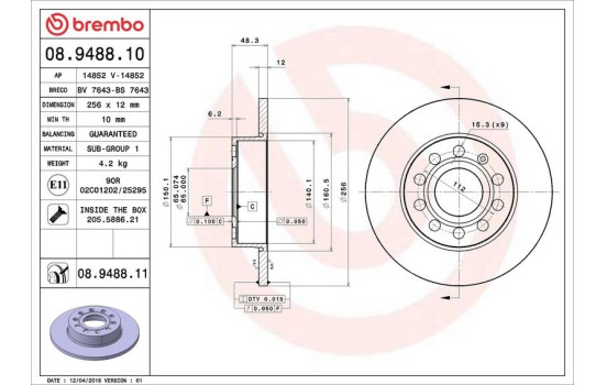 Brake Disc COATED DISC LINE 08.9488.11 Brembo, Image 3