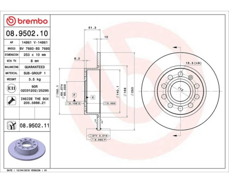 Brake Disc COATED DISC LINE 08.9502.11 Brembo, Image 3