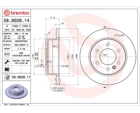 Brake Disc COATED DISC LINE 08.9509.11 Brembo, Image 3