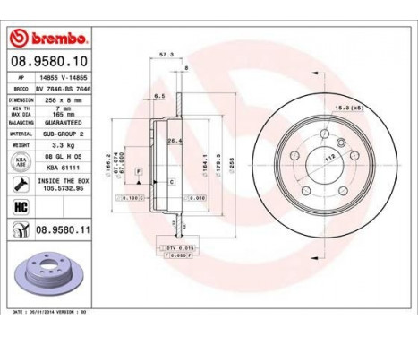 Brake Disc COATED DISC LINE 08.9580.11 Brembo, Image 2