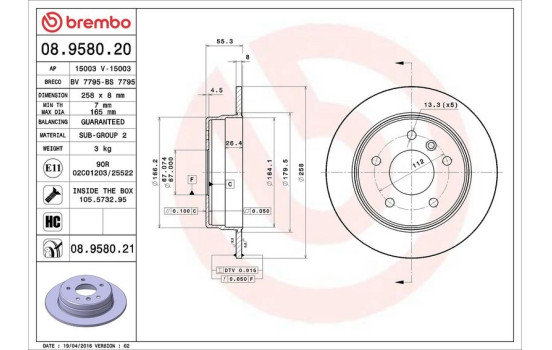 Brake Disc COATED DISC LINE 08.9580.21 Brembo, Image 3