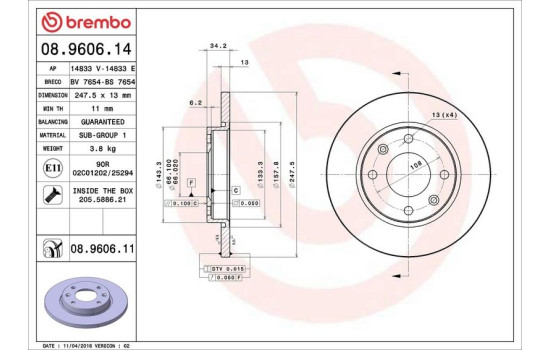 Brake Disc COATED DISC LINE 08.9606.11 Brembo, Image 3
