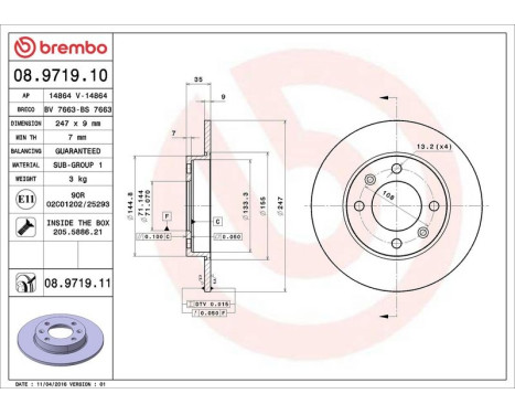 Brake Disc COATED DISC LINE 08.9719.11 Brembo, Image 3