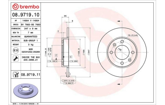 Brake Disc COATED DISC LINE 08.9719.11 Brembo, Image 3