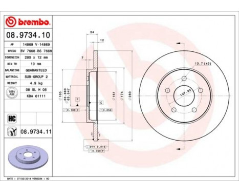 Brake Disc COATED DISC LINE 08.9734.11 Brembo, Image 2