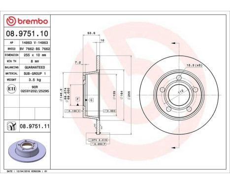 Brake Disc COATED DISC LINE 08.9751.11 Brembo, Image 3