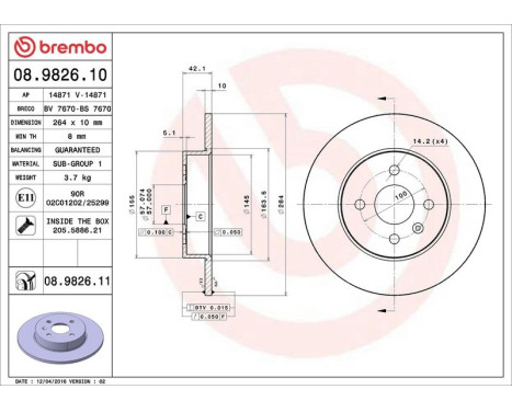 Brake Disc COATED DISC LINE 08.9826.11 Brembo, Image 3
