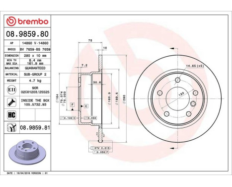 Brake Disc COATED DISC LINE 08.9859.81 Brembo, Image 3