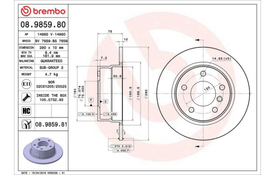 Brake Disc COATED DISC LINE 08.9859.81 Brembo, Image 3