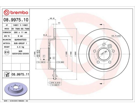 Brake Disc COATED DISC LINE 08.9975.11 Brembo, Image 3