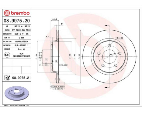 Brake Disc COATED DISC LINE 08.9975.21 Brembo, Image 3