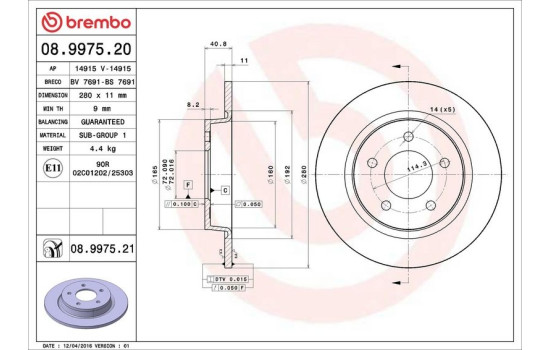Brake Disc COATED DISC LINE 08.9975.21 Brembo, Image 3