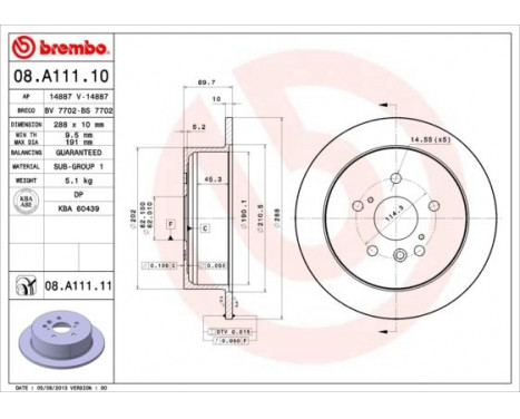 Brake Disc COATED DISC LINE 08.A111.11 Brembo, Image 2