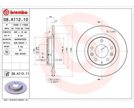 Brake Disc COATED DISC LINE 08.A112.11 Brembo, Image 2