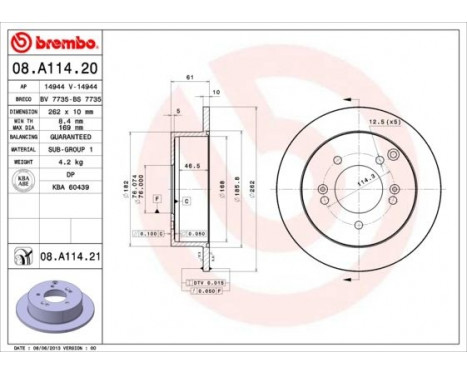 Brake Disc COATED DISC LINE 08.A114.21 Brembo, Image 2