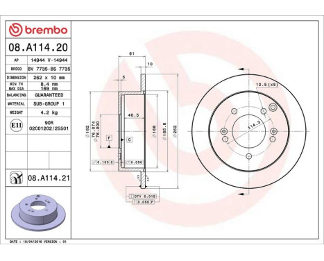 Brake Disc COATED DISC LINE 08.A114.21 Brembo, Image 3