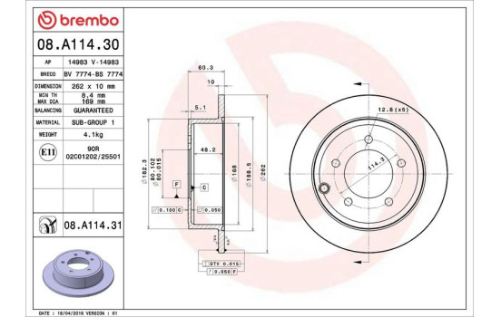Brake Disc COATED DISC LINE 08.A114.31 Brembo, Image 3