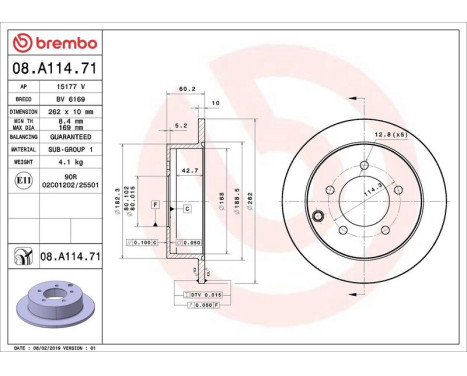 Brake Disc COATED DISC LINE 08.A114.71 Brembo, Image 3