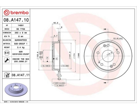 Brake Disc COATED DISC LINE 08.A147.11 Brembo, Image 3