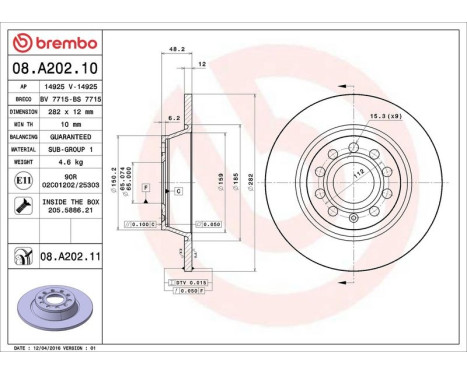 Brake Disc COATED DISC LINE 08.A202.11 Brembo, Image 3
